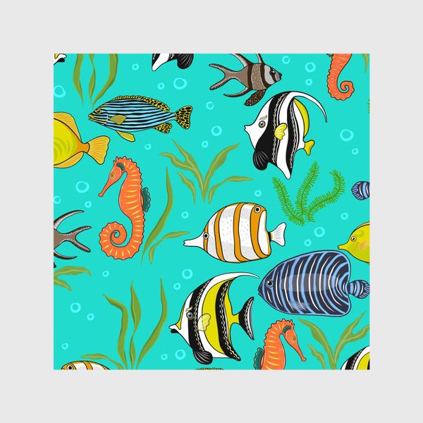 Шторы «Разноцветные рыбки в бирюзовом море»