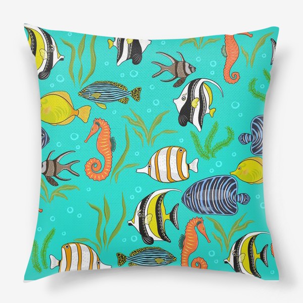 Подушка &laquo;Разноцветные рыбки в бирюзовом море&raquo;