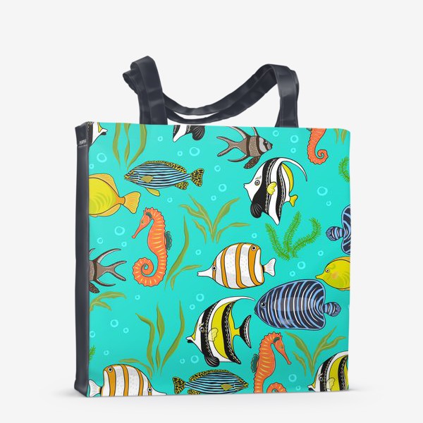 Сумка-шоппер «Разноцветные рыбки в бирюзовом море»