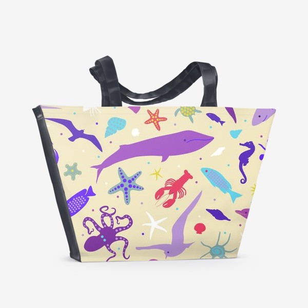 Пляжная сумка «Морские животные на песочном фоне»