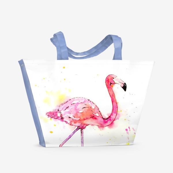 Пляжная сумка &laquo;Розовый фламинго. Летний акварельный тропический скетч на белом фоне&raquo;