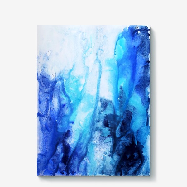 Холст «Море, волны. Абстракция, современная акварель, жидкая техника, переливы синего, голубого, белого цвета»