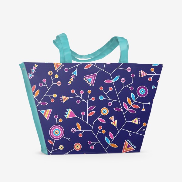 Пляжная сумка «Стилизованные радужные цветы на фиолетовом фоне»