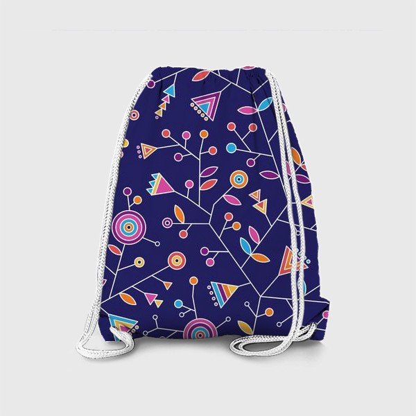 Рюкзак «Стилизованные радужные цветы на фиолетовом фоне»