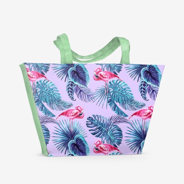 Пляжная сумка «Розовые фламинго и тропики»