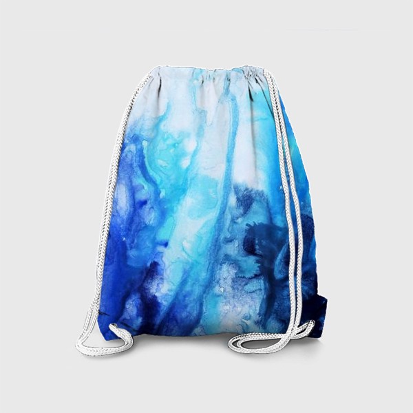 Рюкзак «Море, волны. Абстракция, современная акварель, жидкая техника, переливы синего, голубого, белого цвета»