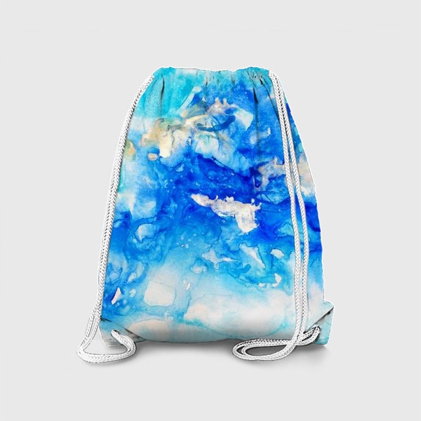 Рюкзак «Облака и  голубое небо. Абстракция, современная акварель, жидкая техника, переливы, голубого, белого, золотого цвета»