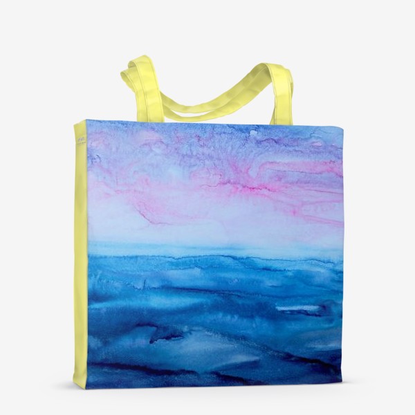 Сумка-шоппер &laquo;Закат на море. Абстракция, современная акварель, жидкая техника, голубой и розовый цвета, волны, небо, лето&raquo;