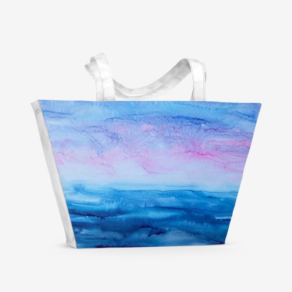 Пляжная сумка &laquo;Закат на море. Абстракция, современная акварель, жидкая техника, голубой и розовый цвета, волны, небо, лето&raquo;