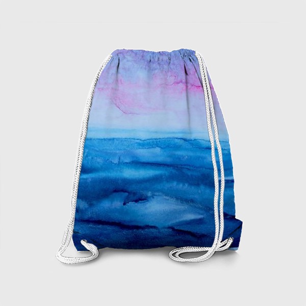 Рюкзак «Закат на море. Абстракция, современная акварель, жидкая техника, голубой и розовый цвета, волны, небо, лето»