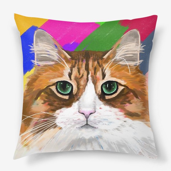 Подушка «Бело-рыжая кошка с зелеными глазами»