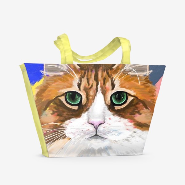 Пляжная сумка «Бело-рыжая кошка с зелеными глазами»