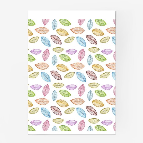 Постер «Разноцветные акварельные листья на белом фоне»