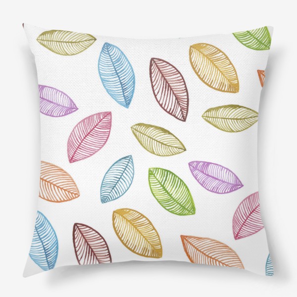 Подушка «Разноцветные акварельные листья на белом фоне»