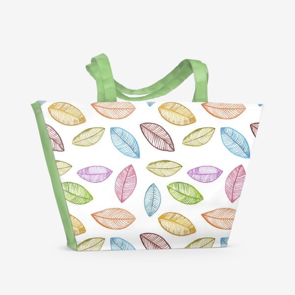 Пляжная сумка «Разноцветные акварельные листья на белом фоне»