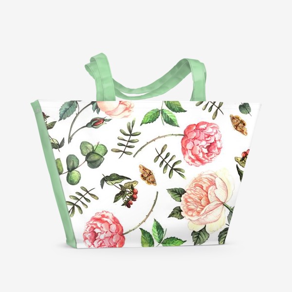 Пляжная сумка &laquo;Паттерн с нежными акварельными цветами&raquo;
