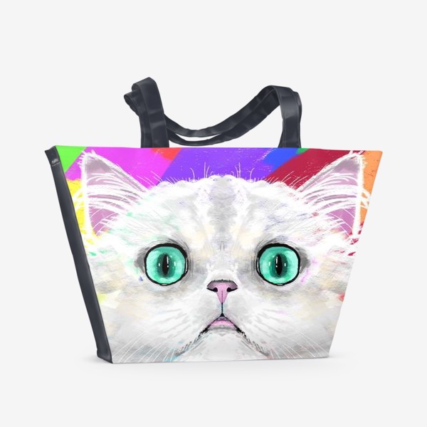 Пляжная сумка «Белая кошка с изумрудными глазами»