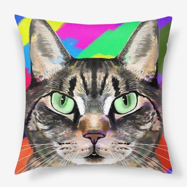 Подушка «Кошка табби с зелеными глазами»