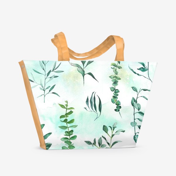 Пляжная сумка «акварельные зеленые ветки»