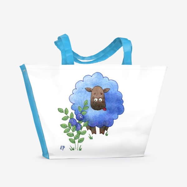 Пляжная сумка «Голубая овечка и черничка»