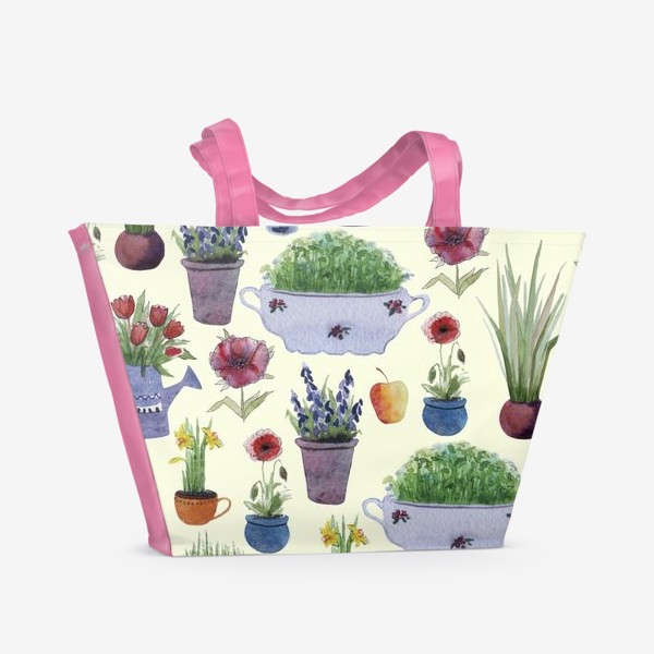 Пляжная сумка «Растения в горшках и лейках.»