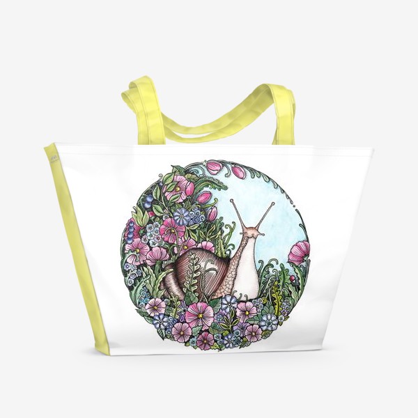 Пляжная сумка «Улитка в цветах.»