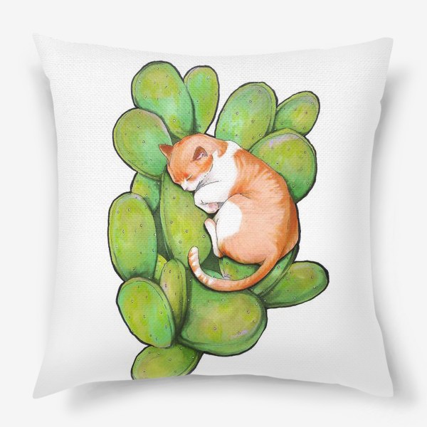 Подушка «Котик в кактусах»