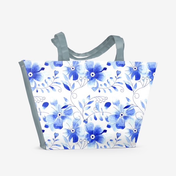 Пляжная сумка &laquo;Паттерн Цветы Синие &raquo;
