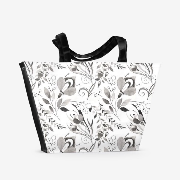 Пляжная сумка «Паттерн Черные Цветы Тушь»