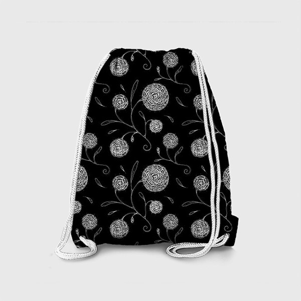Рюкзак «Паттерн Белые цветы на черном фоне»