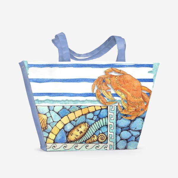 Пляжная сумка «Морской коллаж с крабом»