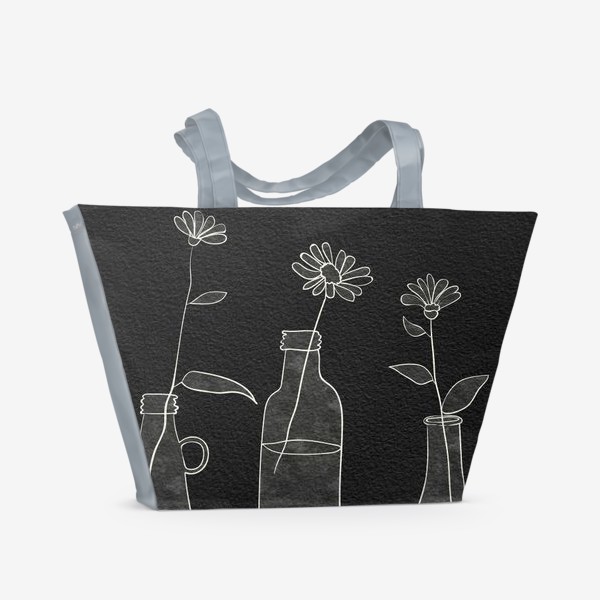 Пляжная сумка «Цветы в бутылях на темном фоне.»