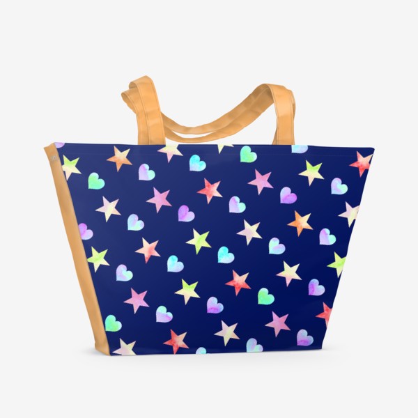 Пляжная сумка «Праздничный паттерн из звезд и сердец»