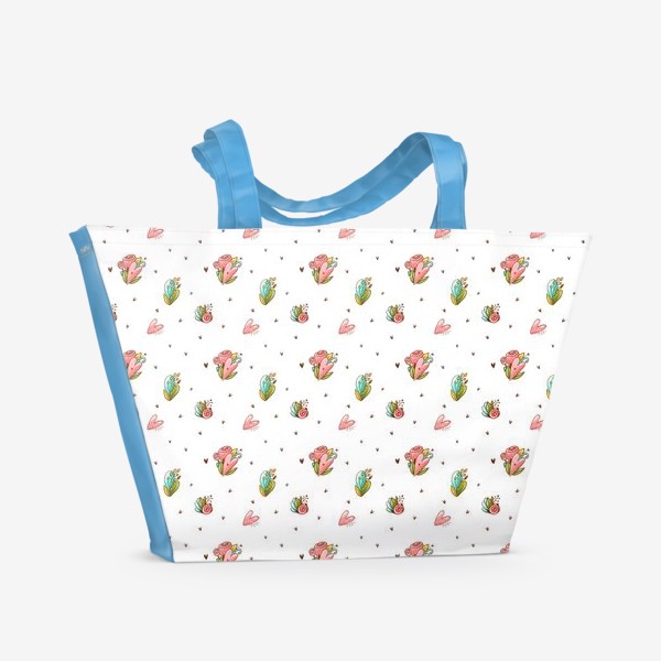 Пляжная сумка «Красивый узор с розами и листьями»