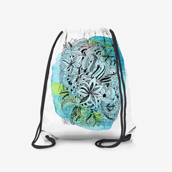 Рюкзак «Графика и акварель. Абстрактные цветы на голубом фоне.»