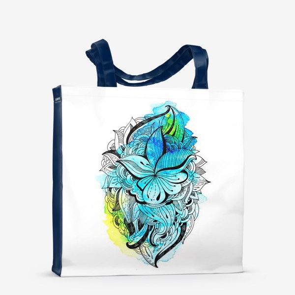Сумка-шоппер «Графика и акварель. Абстрактный цветок на голубом фоне.»