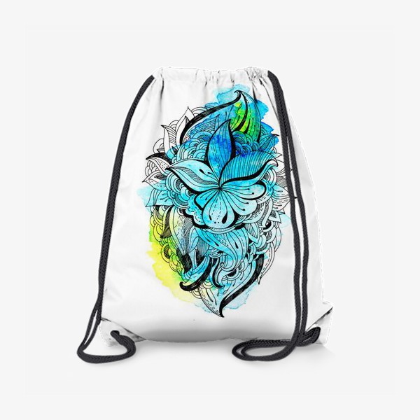 Рюкзак «Графика и акварель. Абстрактный цветок на голубом фоне.»