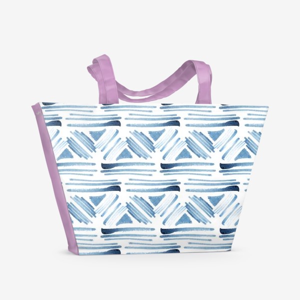 Пляжная сумка «Акварельный бело-синий этнический узор»