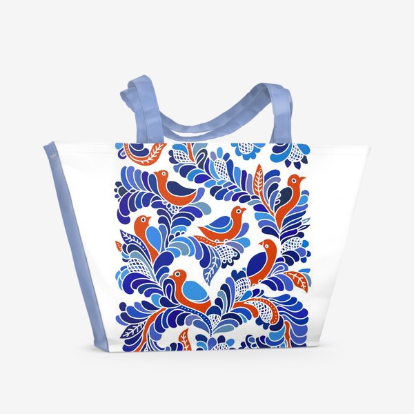 Пляжная сумка «Птицы в синих кущах»