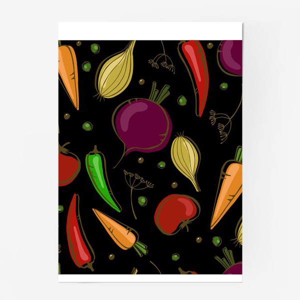 Постер «Яркие овощи на черном фоне»