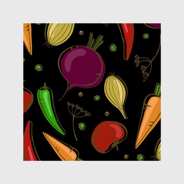 Шторы «Яркие овощи на черном фоне»