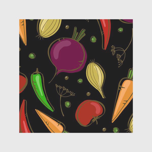 Скатерть «Яркие овощи на черном фоне»