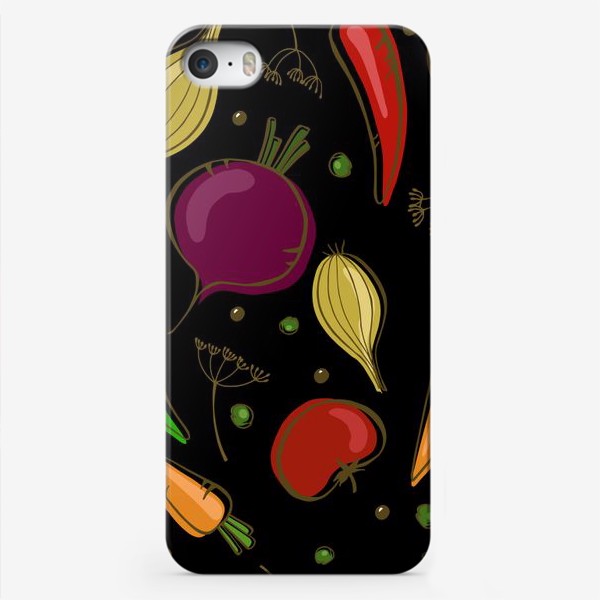 Чехол iPhone «Яркие овощи на черном фоне»