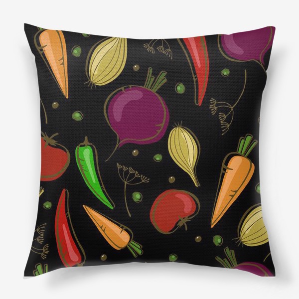 Подушка «Яркие овощи на черном фоне»