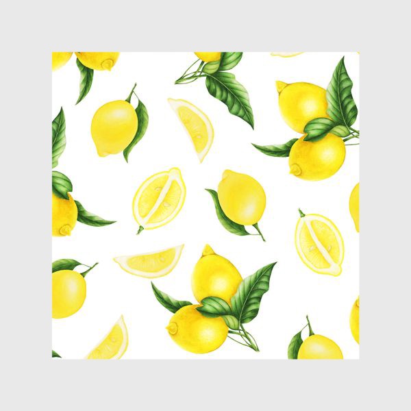 Шторы «Сочные желтые лимоны на белом фоне»