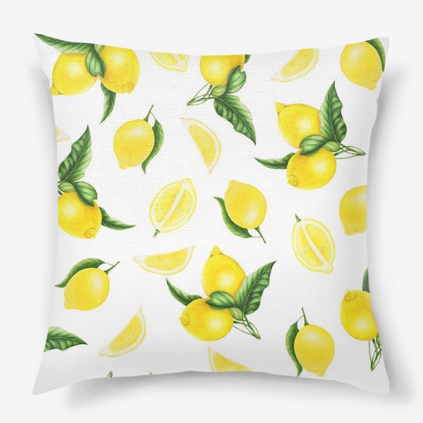 Подушка «Сочные желтые лимоны на белом фоне»