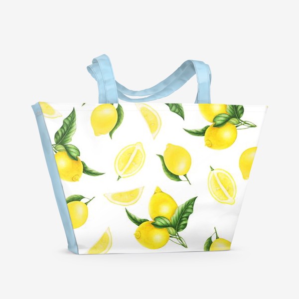 Пляжная сумка «Сочные желтые лимоны на белом фоне»
