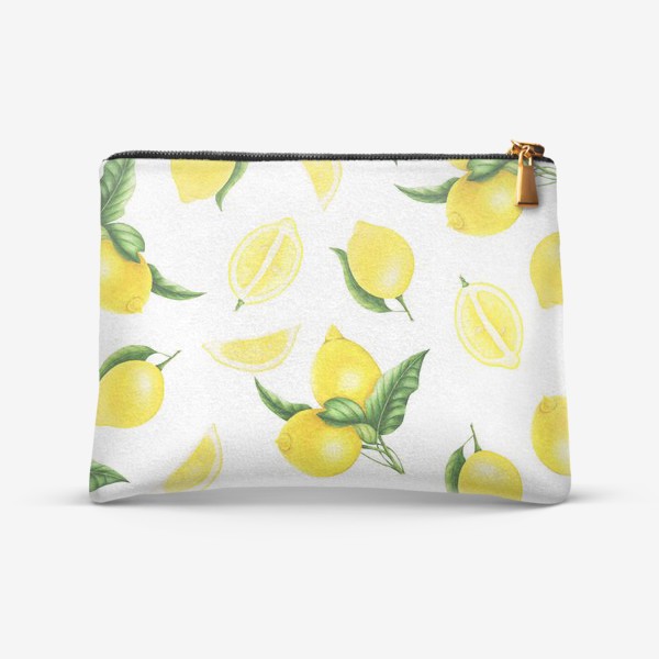 Косметичка «Сочные желтые лимоны на белом фоне»