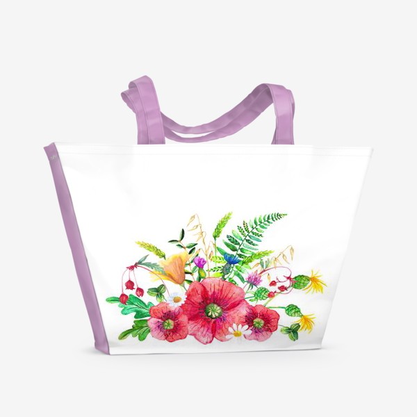 Пляжная сумка «Композиция, букет из полевых цветов.»