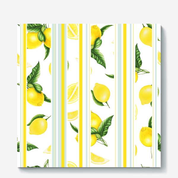 Холст «Сочные желтые лимоны на полосатом фоне»